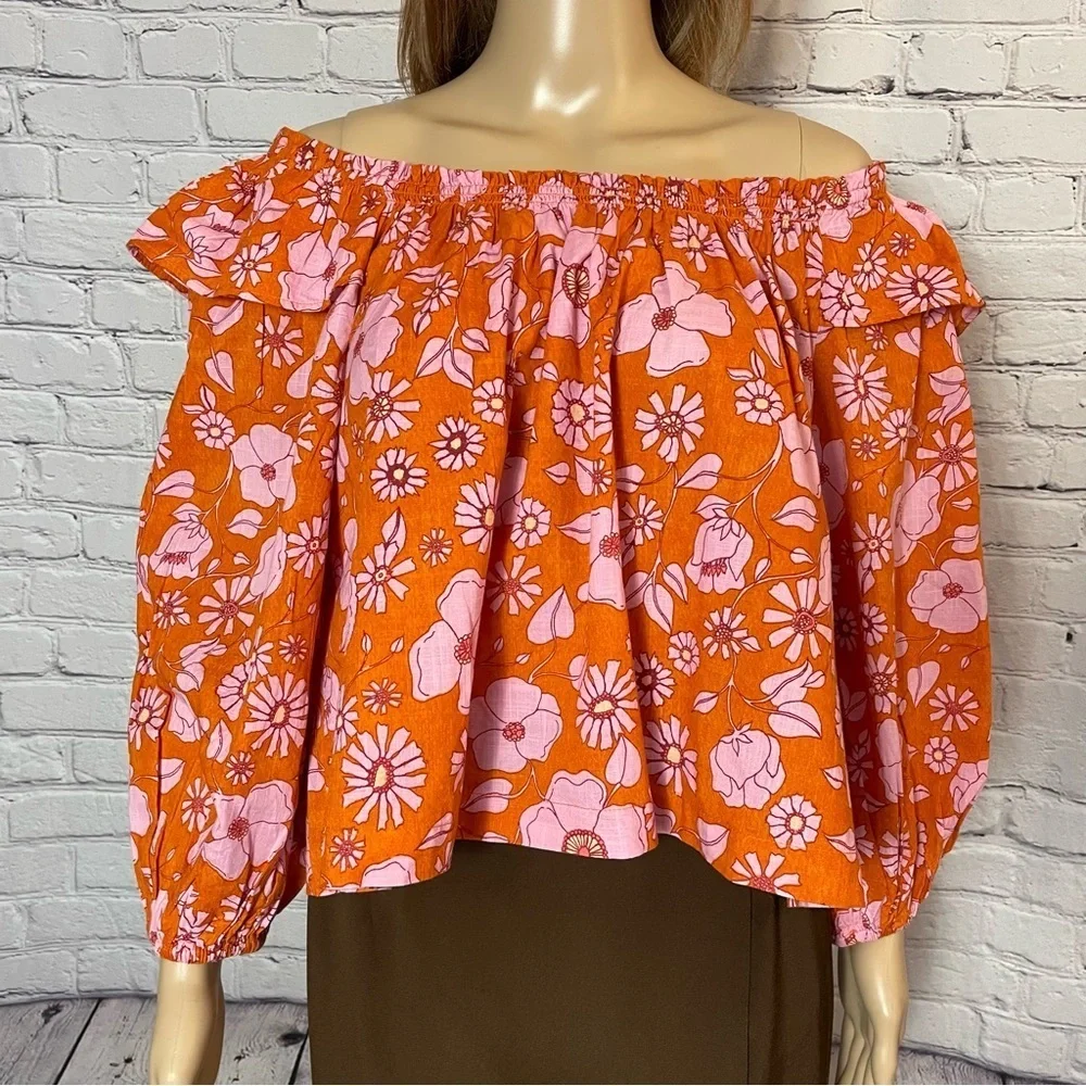 NWT New $98 Free People Miss Daisy Printed Cotton Top Size XS